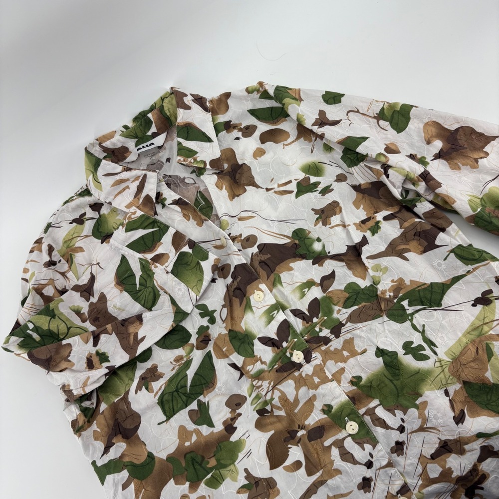 ALIA Women's Button Up Top Floral Camo Leaf Print 3/4‎ Sleeve Size 12